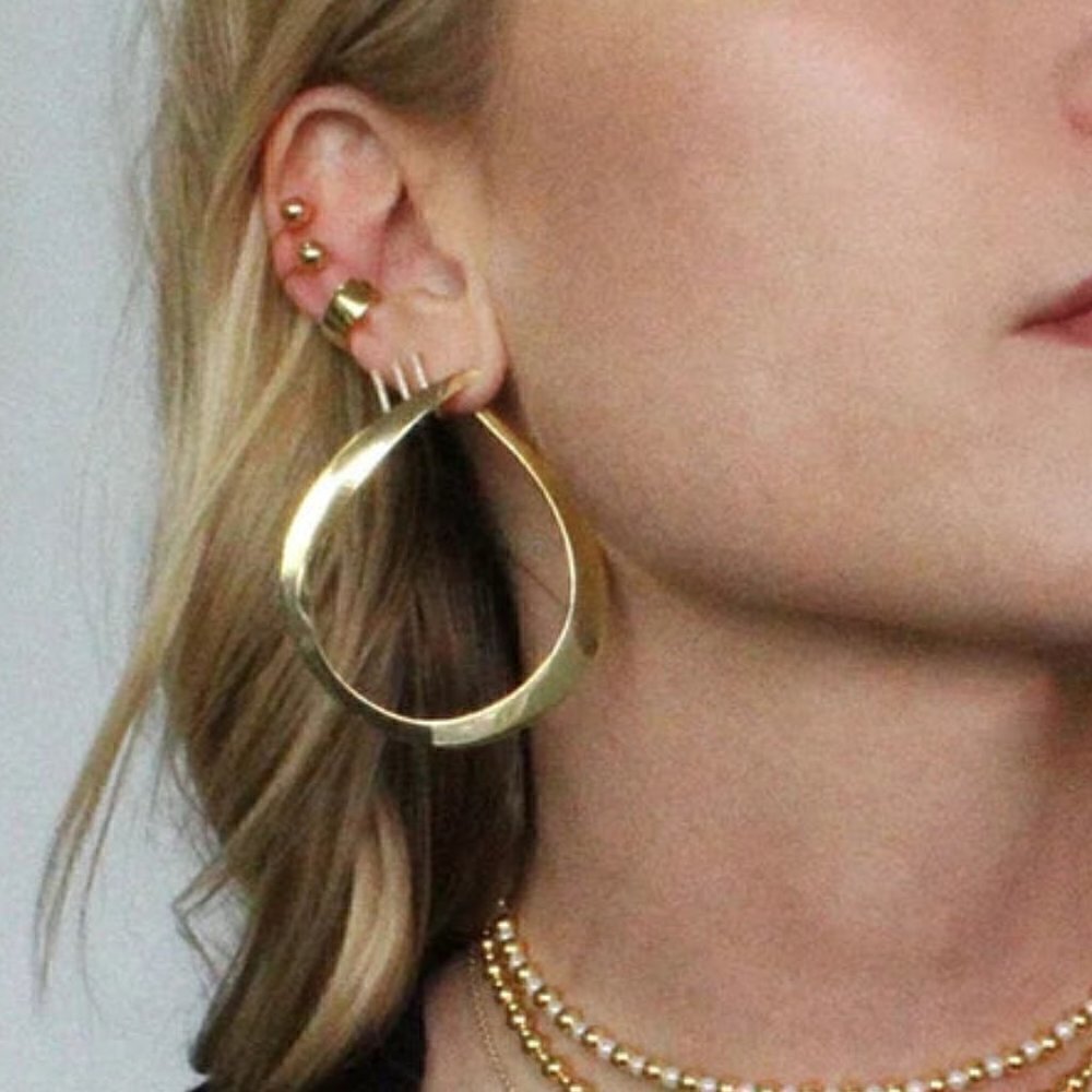 NWT Michelle Campbell Mia Hoop Earrings Pierced Gold Plated 2 1/2" Length